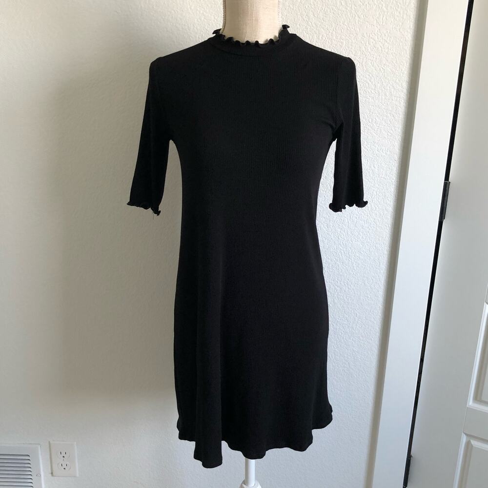 AQUA Ruffle-Trim Rib-Knit Dress - S